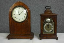 Two mantel clocks. Elliot, a Georgian style bracket clock with gilt dial and walnut case. The