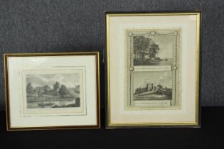 Two copper engravings. View of the west Cowes Castle on the Isle of Wight. Circa 1800. Framed and