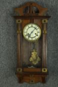 Wall clock, late 19th century mahogany with Art Nouveau style brass mounts. H.70 W.30 cm.