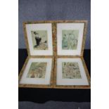 Four Japanese woodblock prints. Signed with the artist's seal. Framed and glazed. Early twentieth
