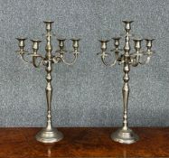 A pair of 20th century metal five branch candelabras. H.59 cm.