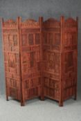 Screen, Eastern carved and painted. H.180 W.200cm.