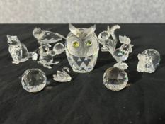Ten boxed Swarovski Silver Crystal animals and paperweights, including, a rooster, an owl and a