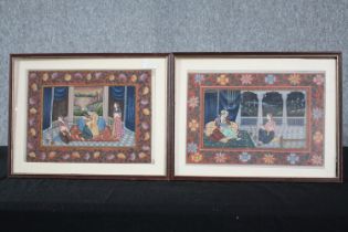 A pair of Indian court paintings. In matching frames. Early twentieth century. H.33 W.42 cm.