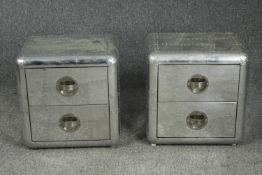 Bedside cabinets, a pair Aviator style. H.51 W.50 D.41cm.
