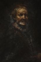 A 19th century framed oil on canvas portrait of Rembrandt, unsigned. H.91 W.74cm.