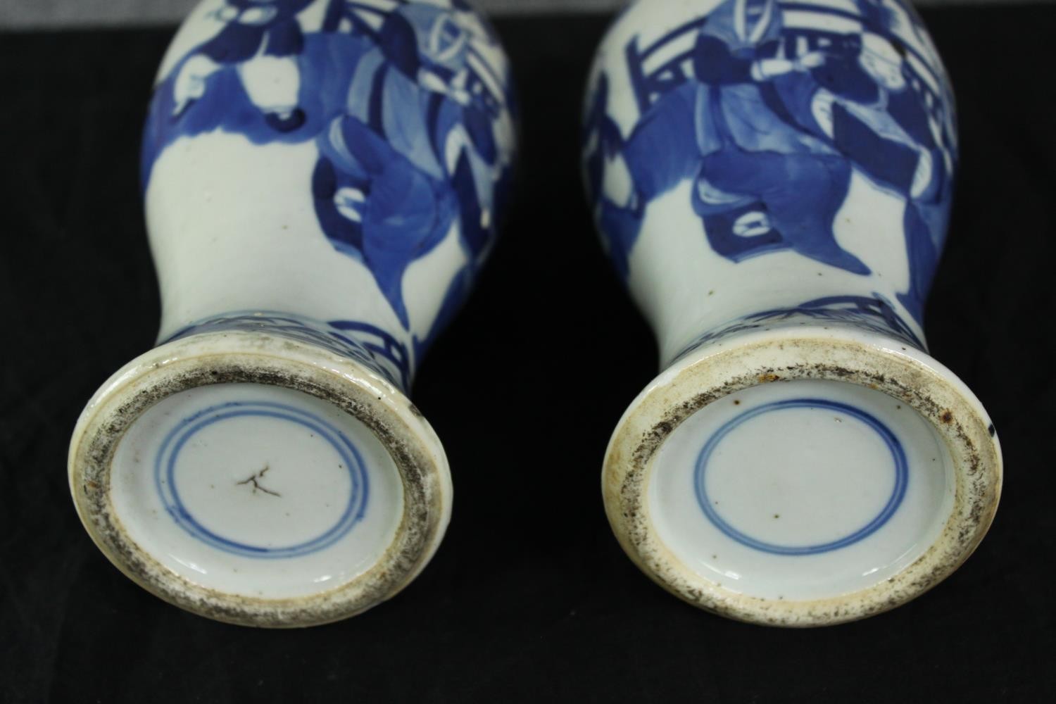 A pair of 19th century Chinese hand painted porcelain lidded urns. The lid finials in the form of - Image 3 of 5