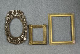 Two 19th century gilt picture frames and a mother of pearl inlaid example. H.78 W.51cm. (largest)