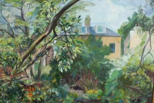 Oil on canvas. Hampstead garden scene. Christchurch Hill. Framed. H.75 W.87 cm.