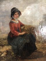 Oil on canvas. Portrait of a woman. Unsigned. Nineteenth century. In a deep and heavily decorated