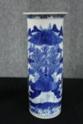 A 19th century Chinese hand painted porcelain cylindrical vase with apocryphal Kangxi mark to