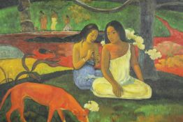 After Paul Gauguin (French, 1848 - 1903). 'Arearea'. Oil on canvas of the artist's famous