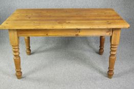 Kitchen table, 19th century farmhouse style pine. H.77 W.152 D.90cm.