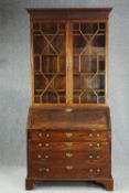 Bureau bookcase, Georgian mahogany, in two sections with fitted interior. H.230 W.106 D.52cm.