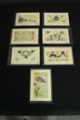 A collection of seven WWI embroidered cards. 'My Dear Mother' and 'I'm Thinking of You'. One dated