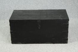 Seamans chest, 19th century painted pine and metal bound. H.41 W.90 D.40cm.
