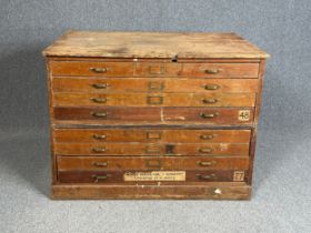 Plan chest, 19th century pine in two sections. L.128 W.88 H.100cm.