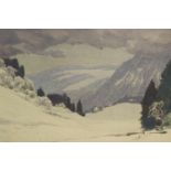 Karl Biese (German. 1863-1926). Watercolour. Alpine landscape. H.49 W.64 cm.