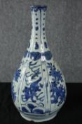 A Chinese Kangxi Kraak porcelain bottle vase, hand painted in underglaze blue with panels of foliage