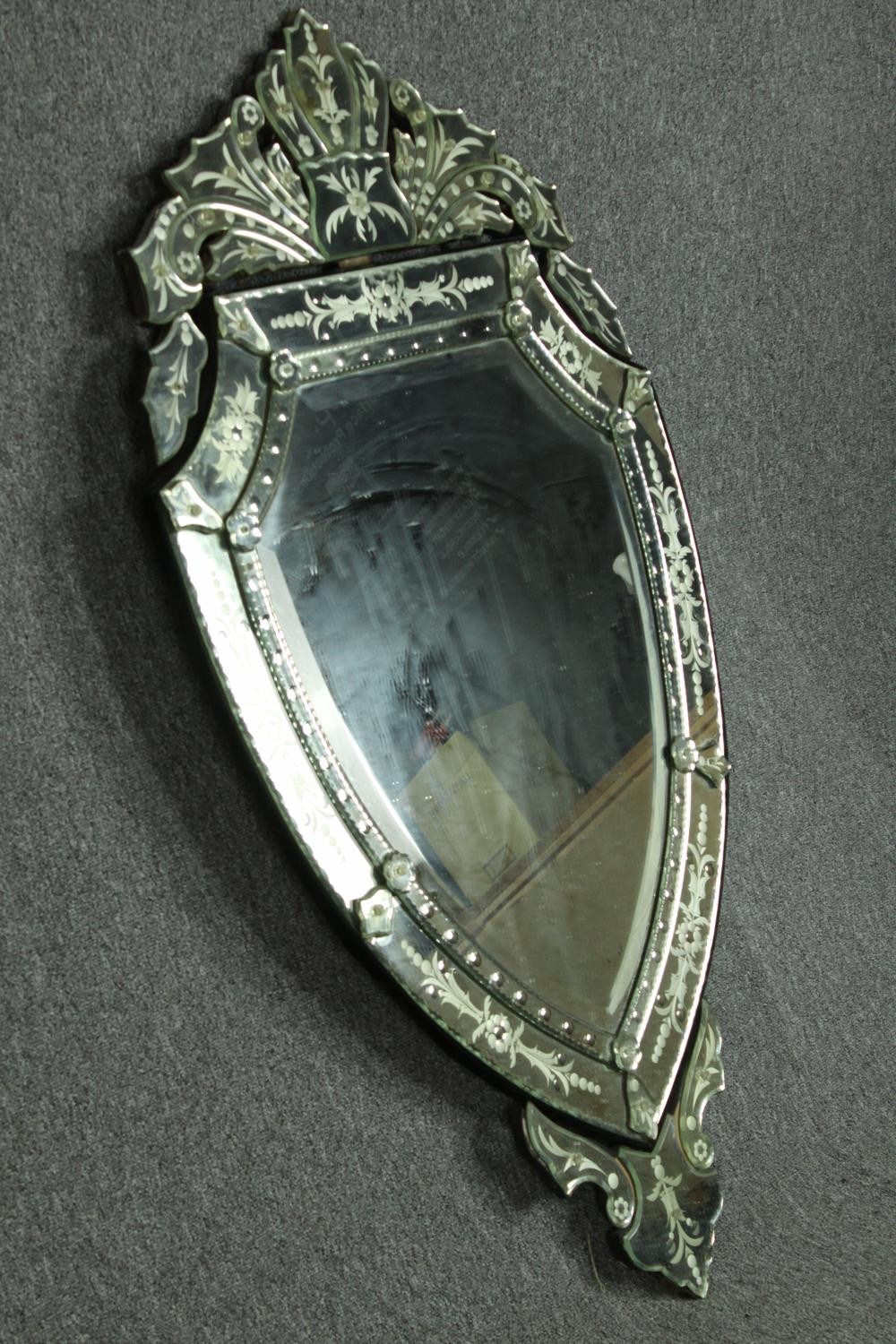 Wall mirror, Venetian style with etched glass. H.135 W.76cm. - Image 2 of 5