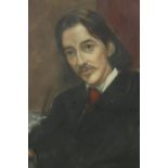 A hand coloured engraving of Robert Louis Stevenson, Scottish novelist and essayist. Signed by the