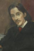 A hand coloured engraving of Robert Louis Stevenson, Scottish novelist and essayist. Signed by the