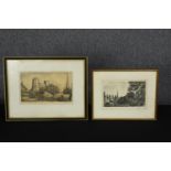 Two etchings. Views of 'Lewes Castle from the Watergate'. Signed indistinctly and dated 1971. Framed