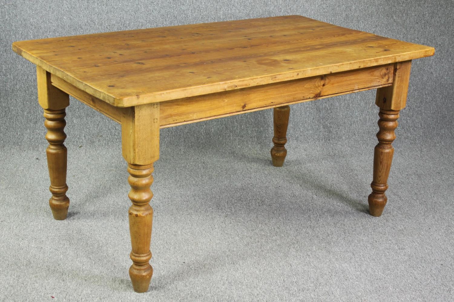 Kitchen table, 19th century farmhouse style pine. H.77 W.152 D.90cm. - Image 2 of 4