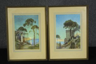A pair of watercolours. Classical scenes. Framed and glazed. Circa 1930. Each measure H.48 W.