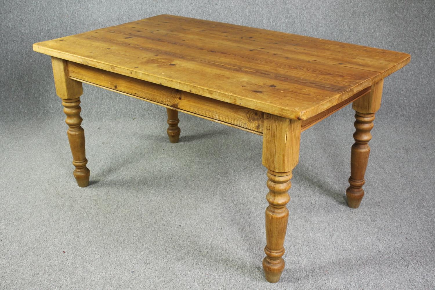 Kitchen table, 19th century farmhouse style pine. H.77 W.152 D.90cm. - Image 3 of 4