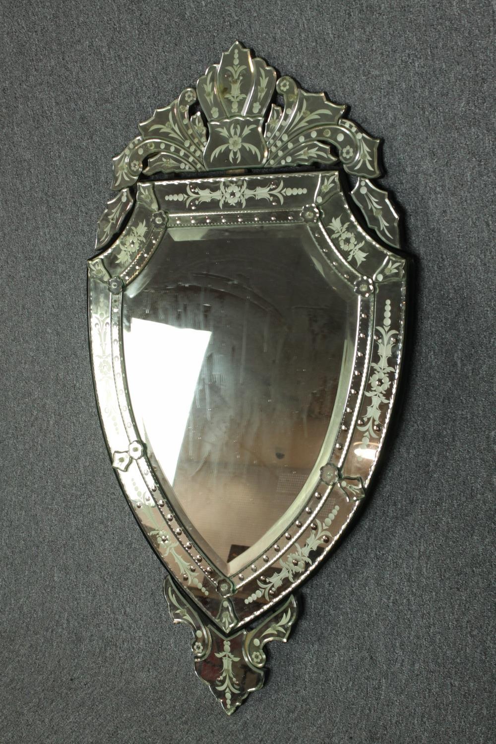 Wall mirror, Venetian style with etched glass. H.135 W.76cm. - Image 3 of 5