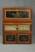 Cabinet, Chinese C.1900, painted lacquered and carved, in three sections. H.100 W.78 D.50cm.