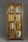 A contemporary distressed polychrome decorated hall cupboard. H.190 W.80 D.36cm.