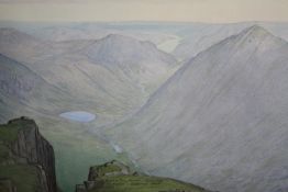 Delmar Harmood Banner British, (1896 - 1983). Mountainscape. Framed and glazed. H.48 W.65 cm.