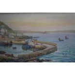 Thomas Herbert Victor (British. 1894-1980). Watercolour. Cornwall harbour scene. Signed lower right.