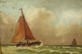 A gilt framed oil on canvas of a sailing boat, unsigned. H.52 W.62cm.