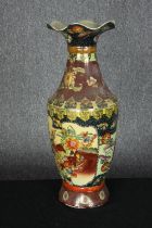 A Japanese vintage transfer printed large Satsuma style vase with floral and butterfly design. H.