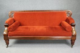 Sofa, William IV, mahogany framed and acanthus carved. H.100 W.205 D.66cm.