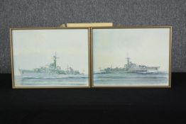 M. G. Pearson. A pair of watercolour paintings. British Royal Navy destroyers. Two Cavalier class