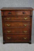 Chest of drawers, late 19th century oak Aesthetic style. H.105 W.89 D.47cm.