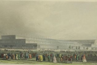 Framed print, engraving. 'A View of The Great Exhibition in Hyde Park'. Circa 1850. Hand coloured.