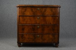 Chest of drawers, 19th century Continental flame mahogany. H.97cm W.100cm D.56cm