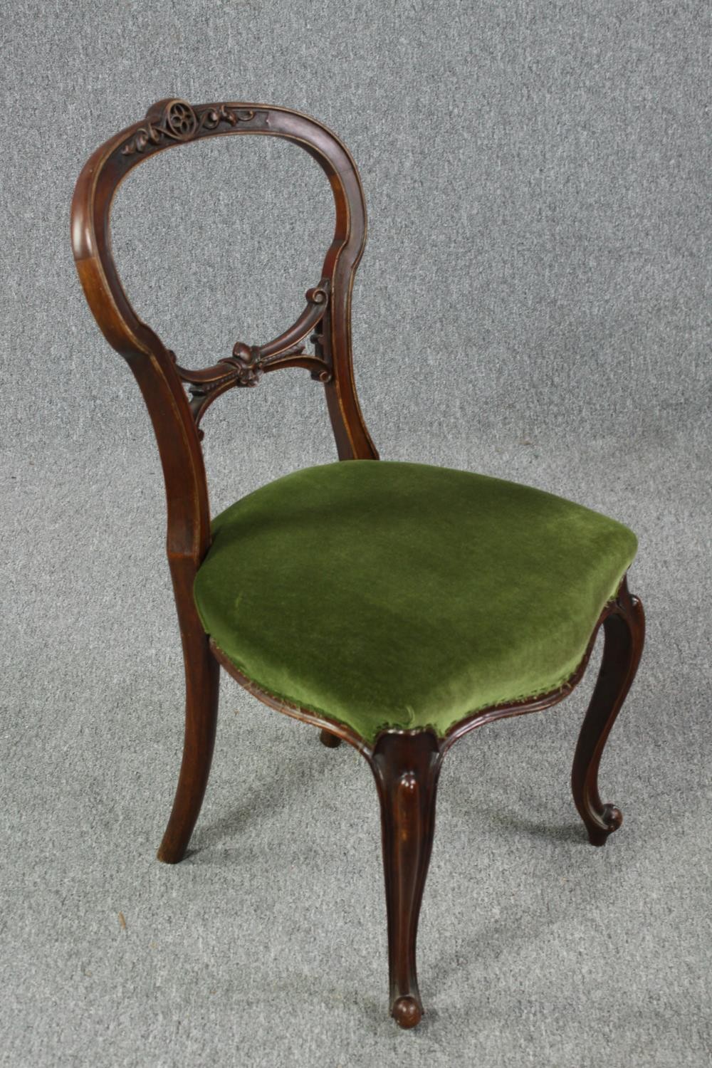 Dining chairs, a set of four Victorian, carved walnut. - Image 3 of 5