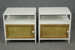 Bedside cabinets, pair metal framed contemporary. H.50 W.50 D.38cm. (each)