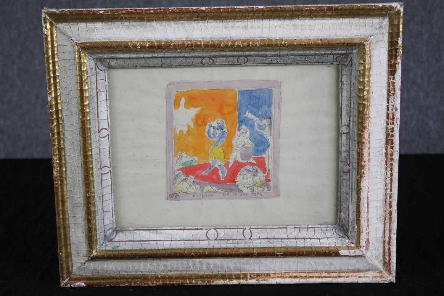 Watercolour. 'Krishna on Top of the Pops'. Framed and glazed. H.34 W>41cm. - Image 2 of 3