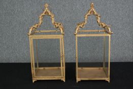 A pair of gold painted Victorian style lanterns with scrolling details to the top. H.60cm. (each)