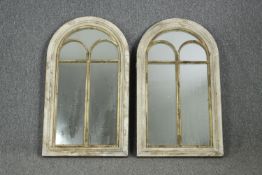 A pair of distressed painted mirrors. H.95 W.56cm. (each)