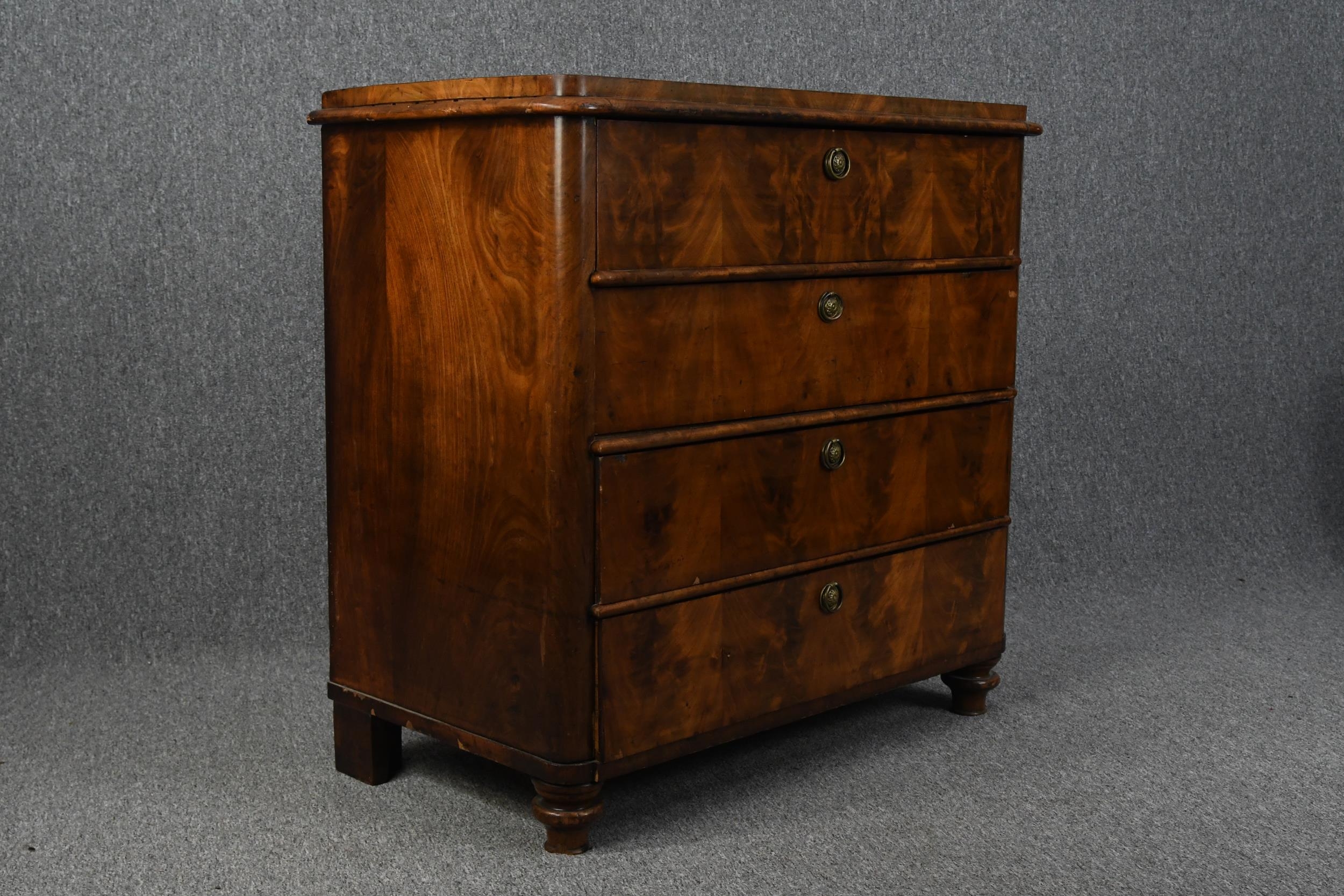 Chest of drawers, 19th century Continental flame mahogany. H.97cm W.100cm D.56cm - Image 2 of 5