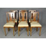 Dining chairs, set of six early 20th century French burr walnut and inlaid.