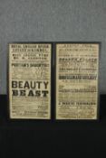 Covent Garden Opera. Beauty and the Beast. 1863. Three framed programmes. Framed and glazed. The